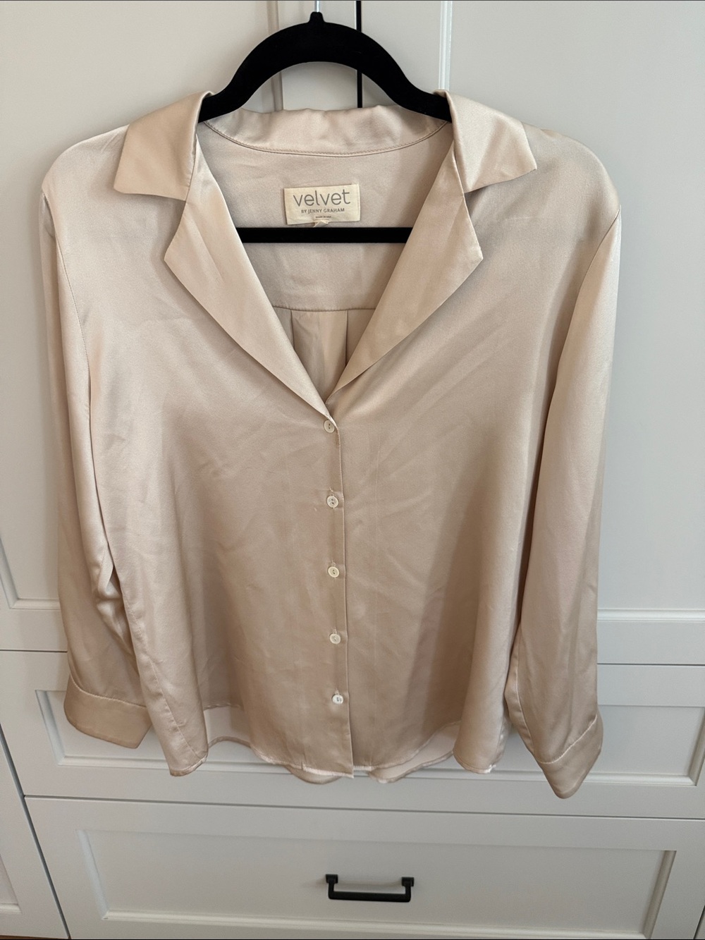Women's 100% silk Velvet Brand Cream Button-Down Blouse